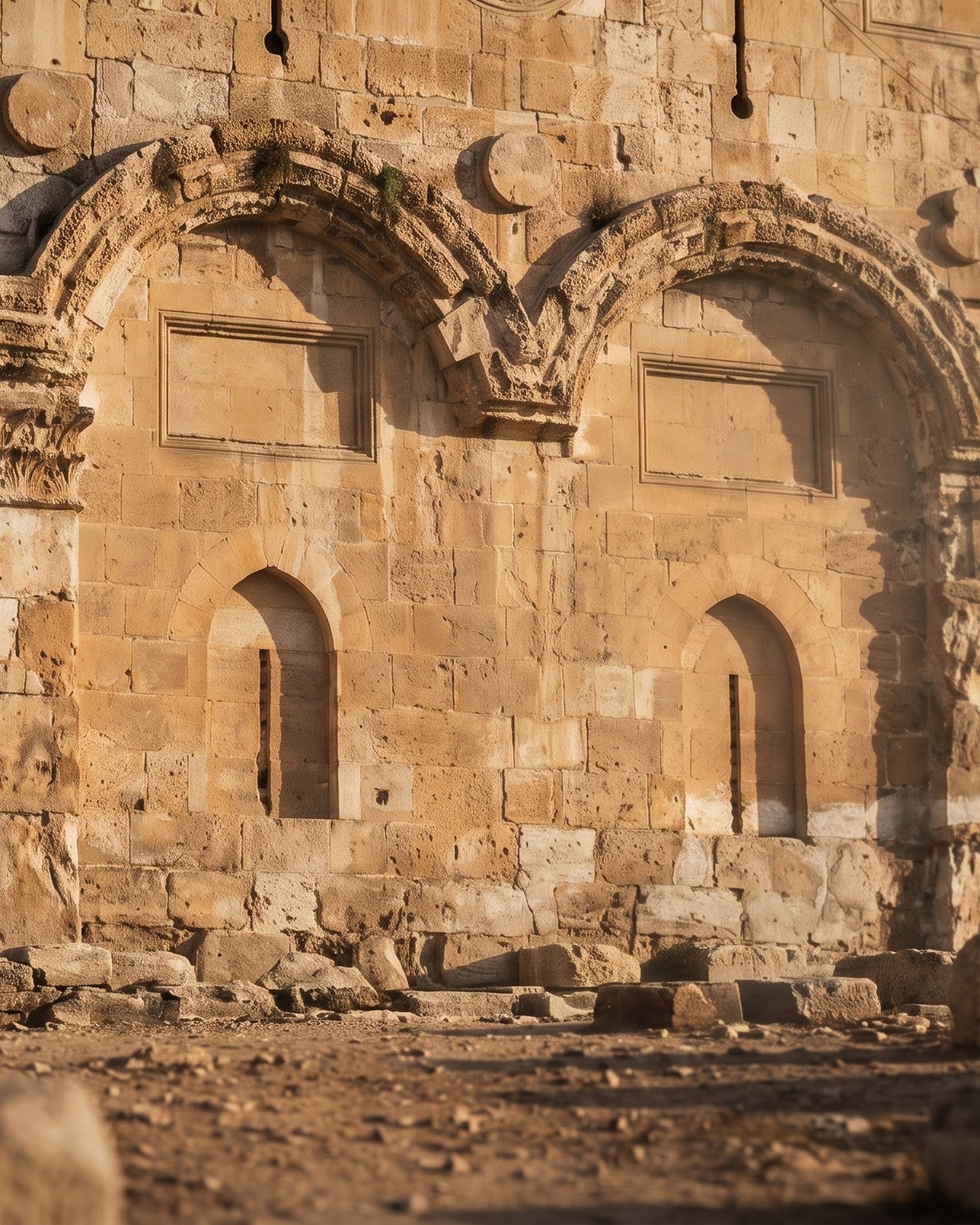 The sealed Golden Gate on the eastern wall of the Temple Mount in evening light