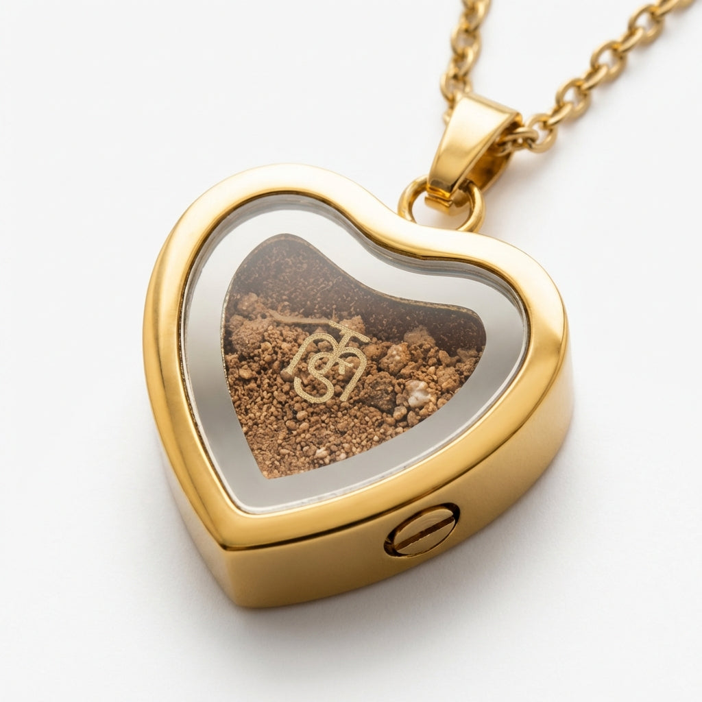 Gold heart locket holding Temple Mount soil