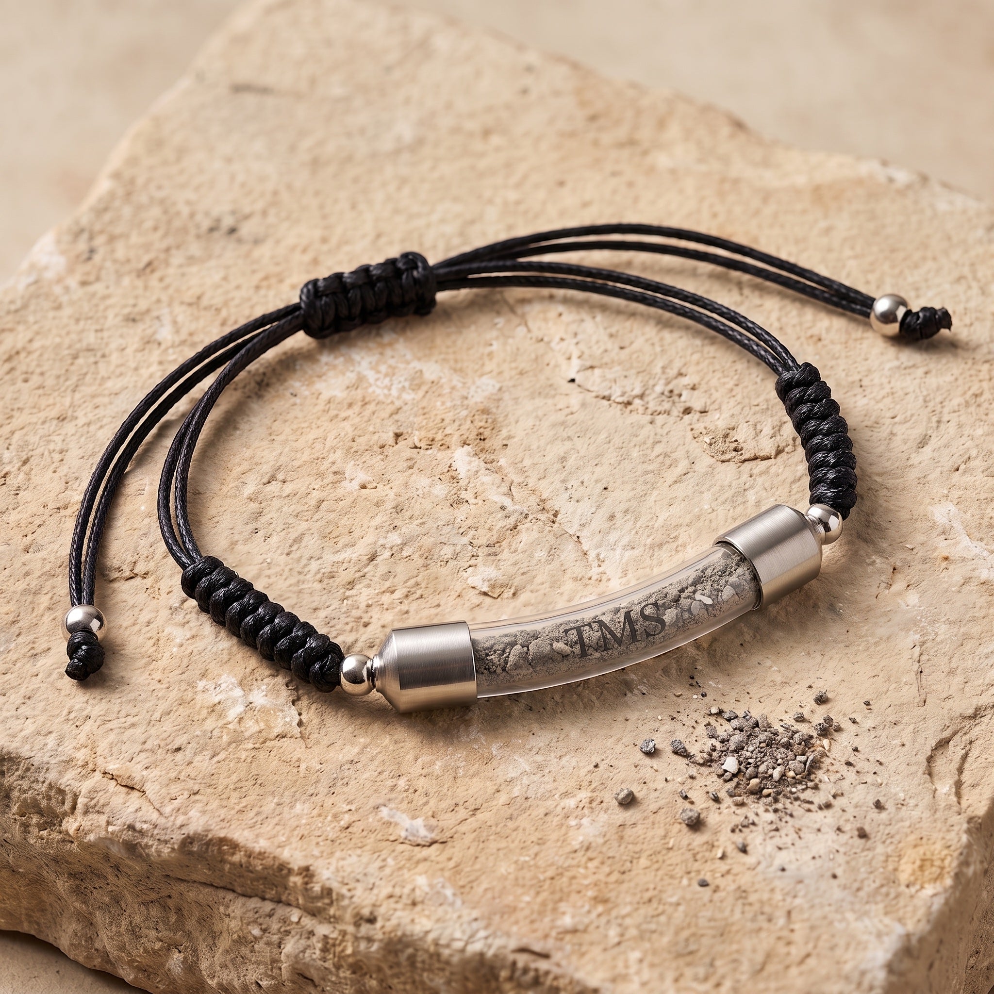 Covenant Soil Bracelet in black, glass capsule filled with Temple Mount soil