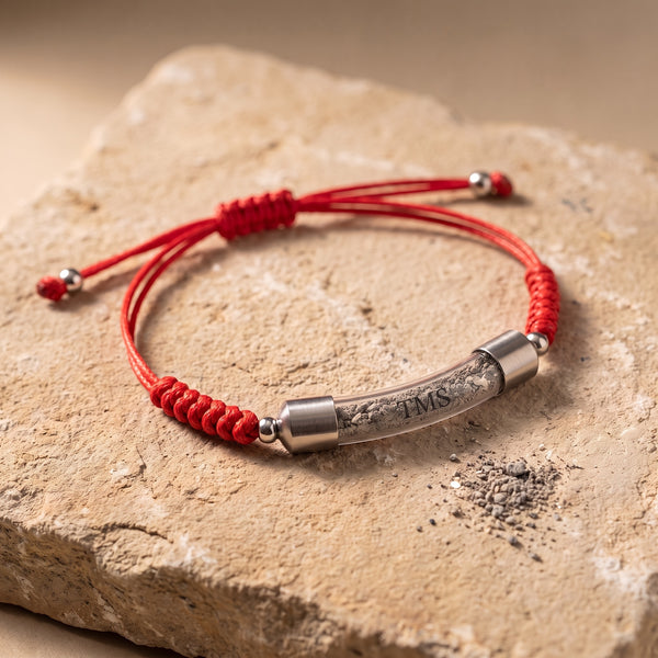 Covenant Soil Bracelet in red, glass capsule filled with Temple Mount soil