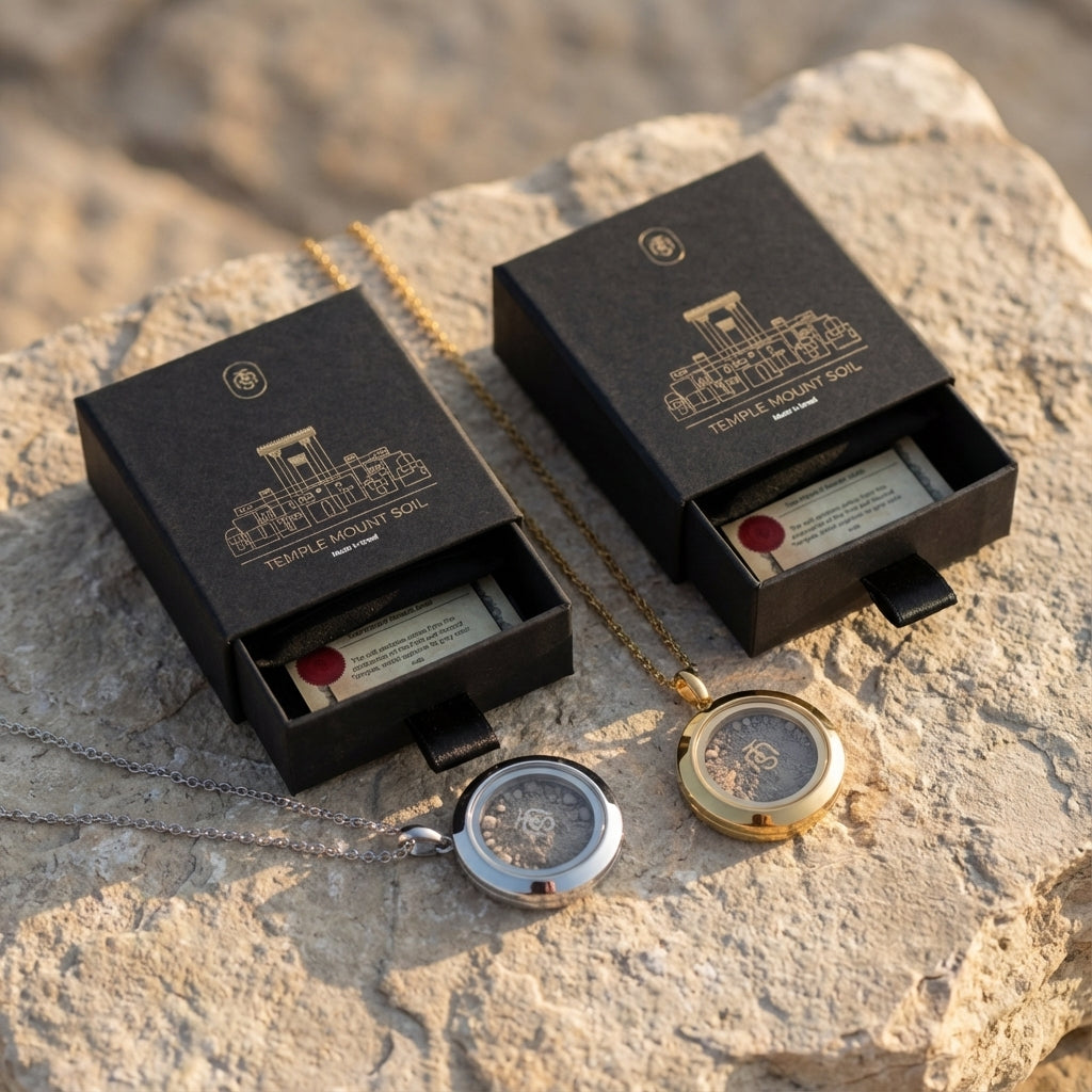 Silver and gold Locket of Divine Promise with two black gift boxes