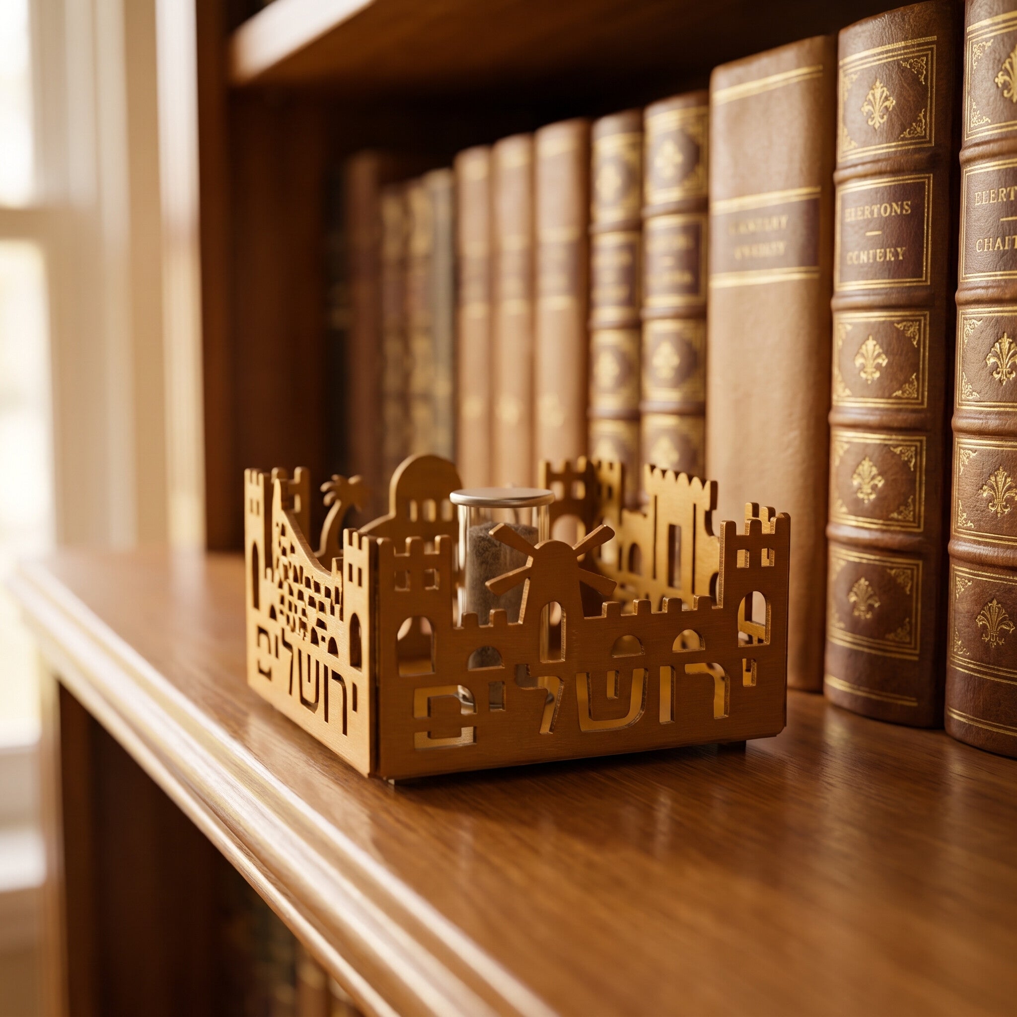 Jerusalem of Gold displayed on a home library shelf