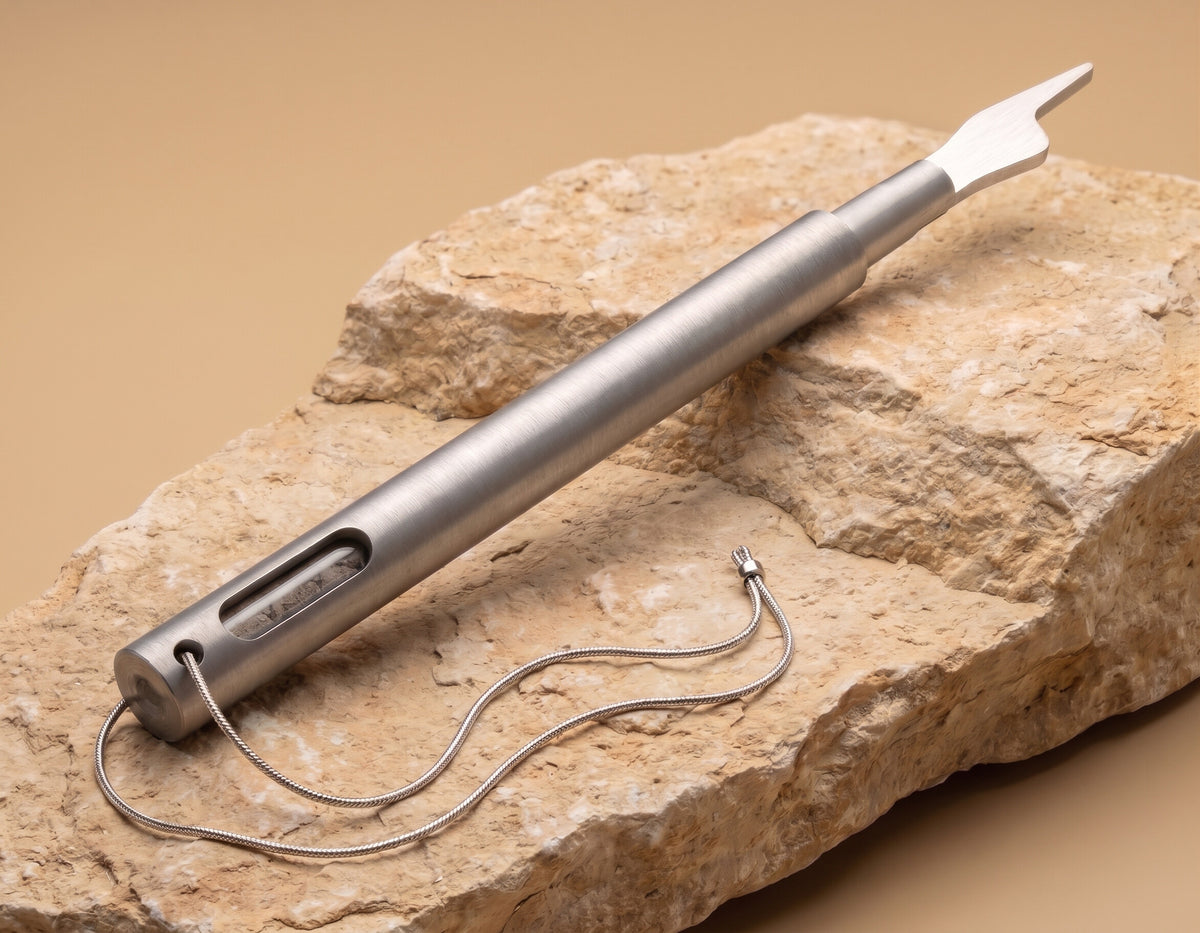 The Hand of the Scroll Torah pointer in silver with soil capsule window and chain