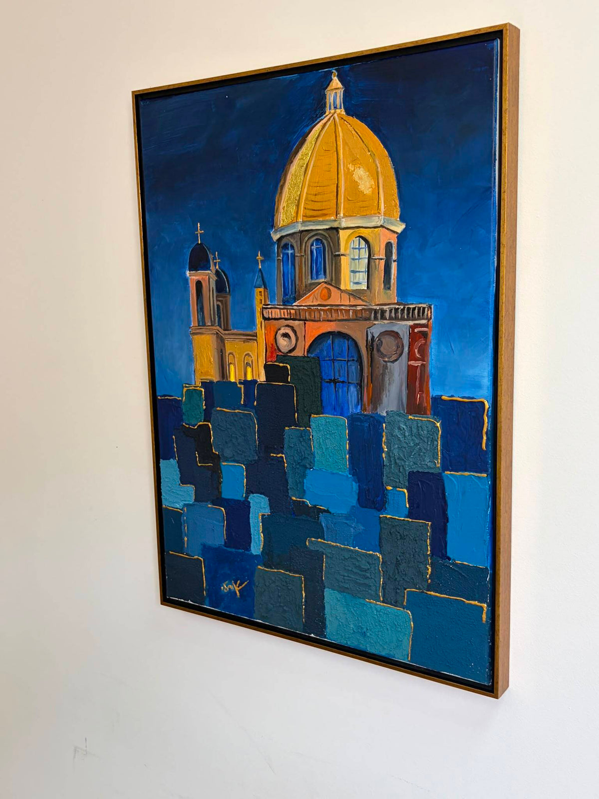 Side view of Focal Point of Existence showing the sand texture and gold floating frame