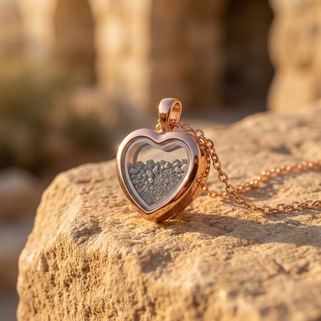 Heart pendant necklace holding Temple Mount soil