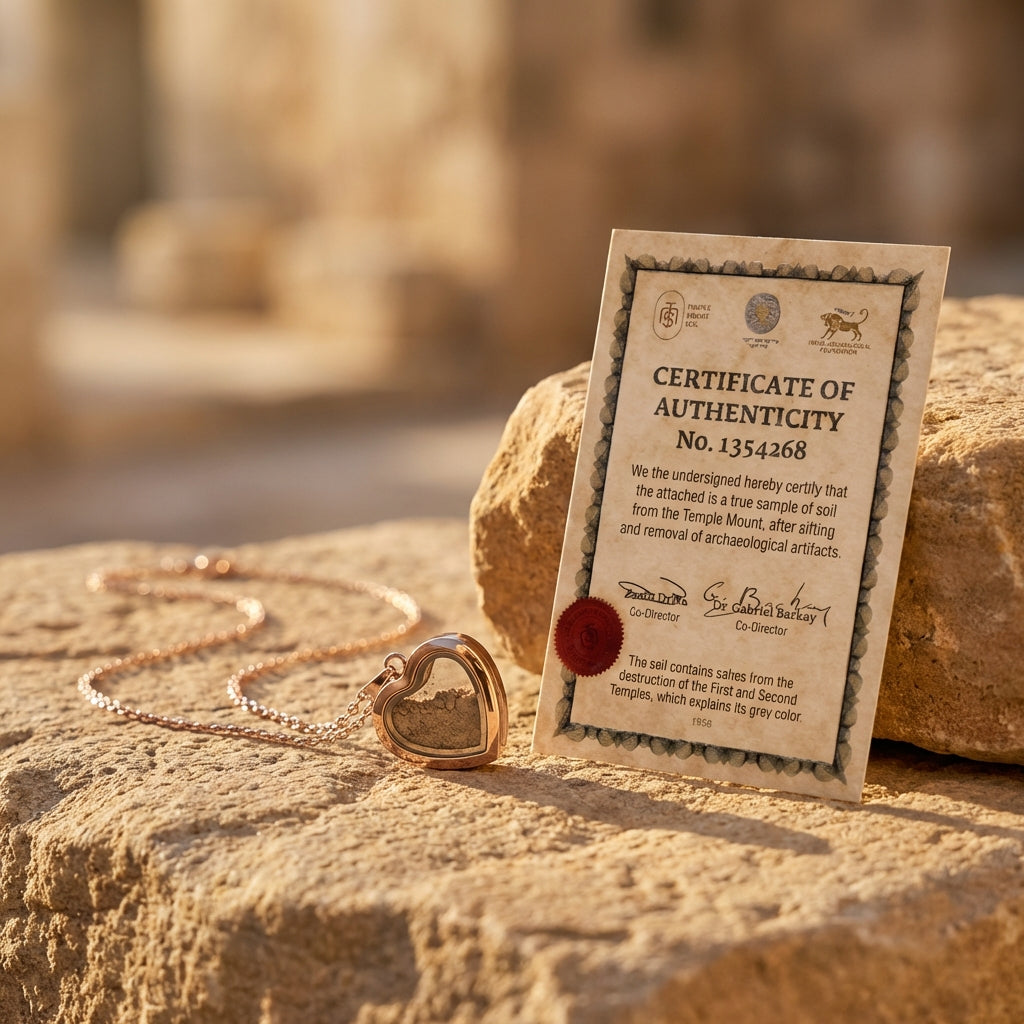 Heart-shaped locket holding Temple Mount soil