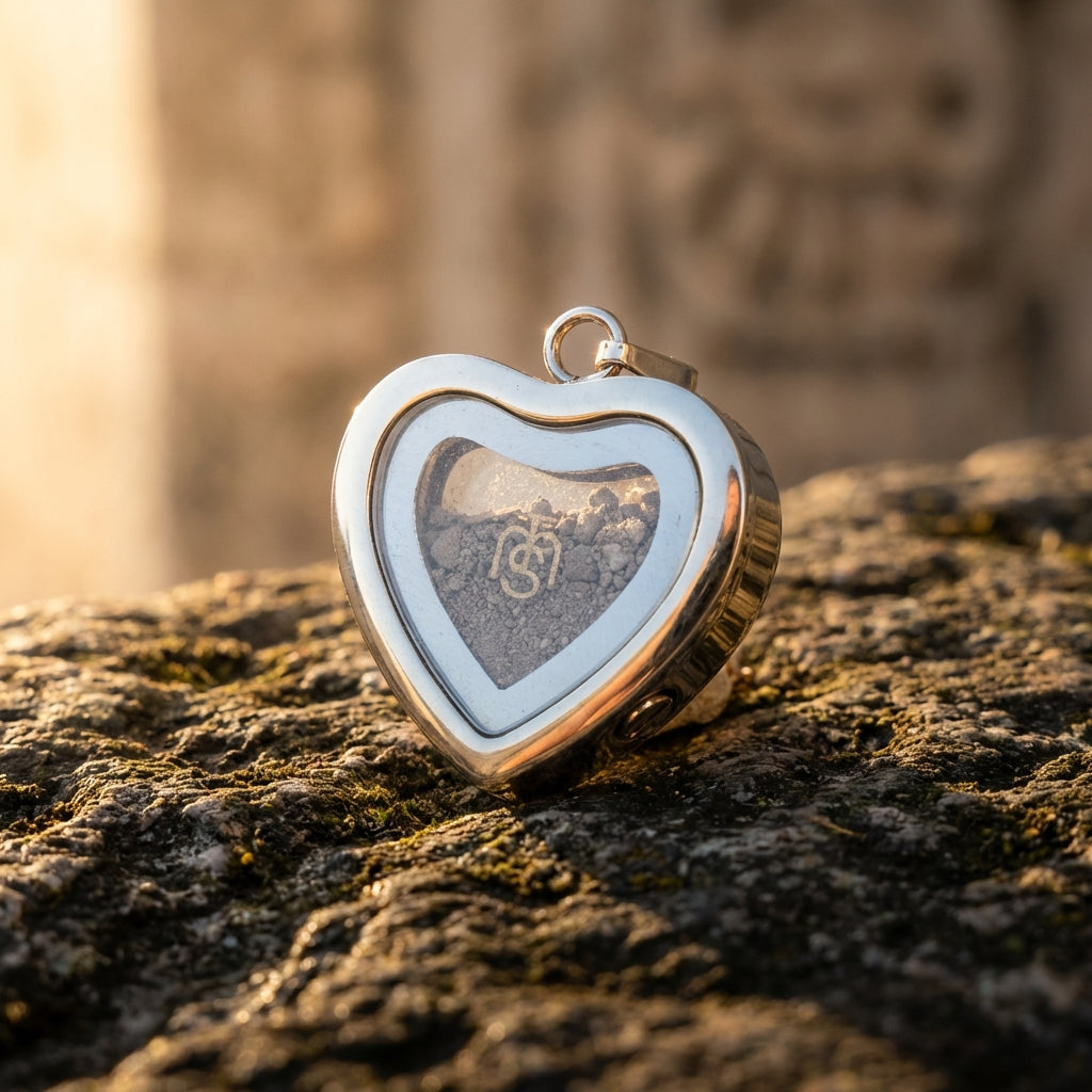 Heart-shaped locket holding Temple Mount soil