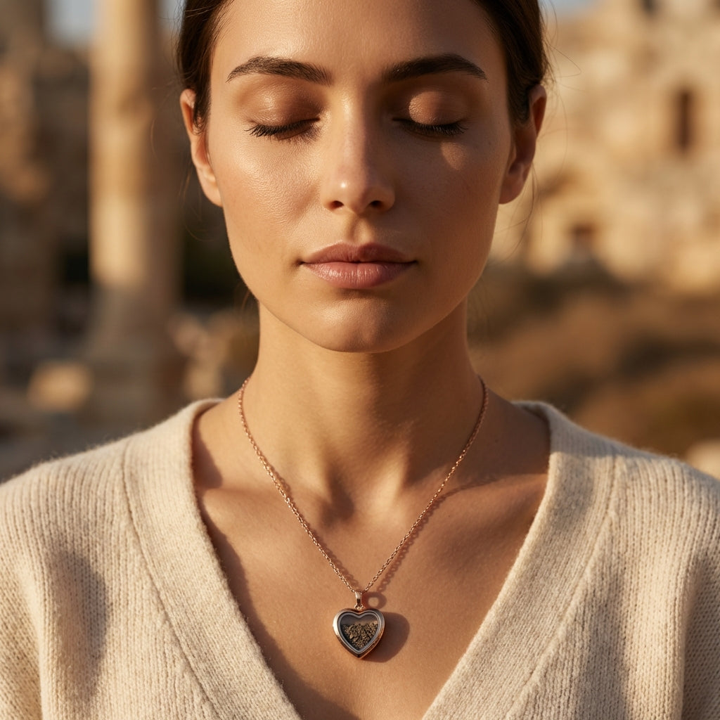 Heart-shaped pendant holding Temple Mount soil