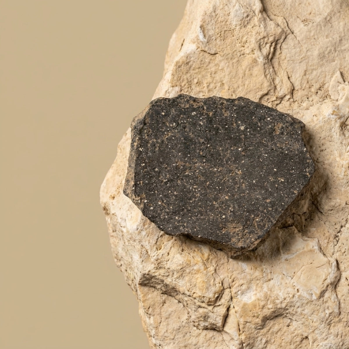 Shiloh Pottery Shard, Roman cooking pot fragment resting on weathered Jerusalem limestone