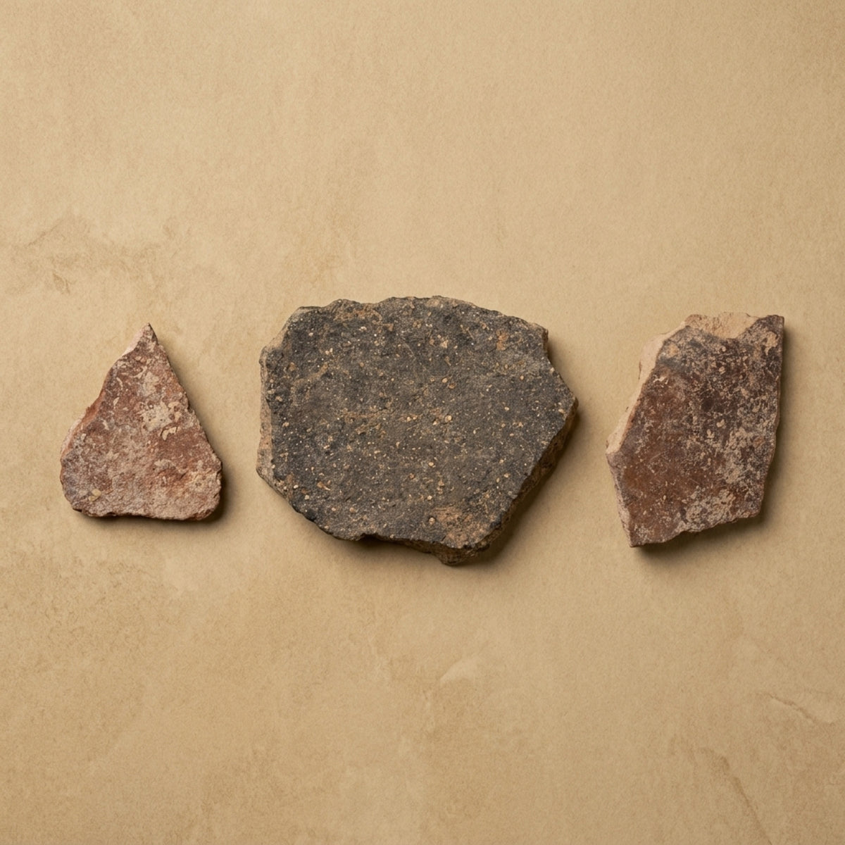 Three different Roman period pottery fragments from Tel Shiloh showing that every shard is unique