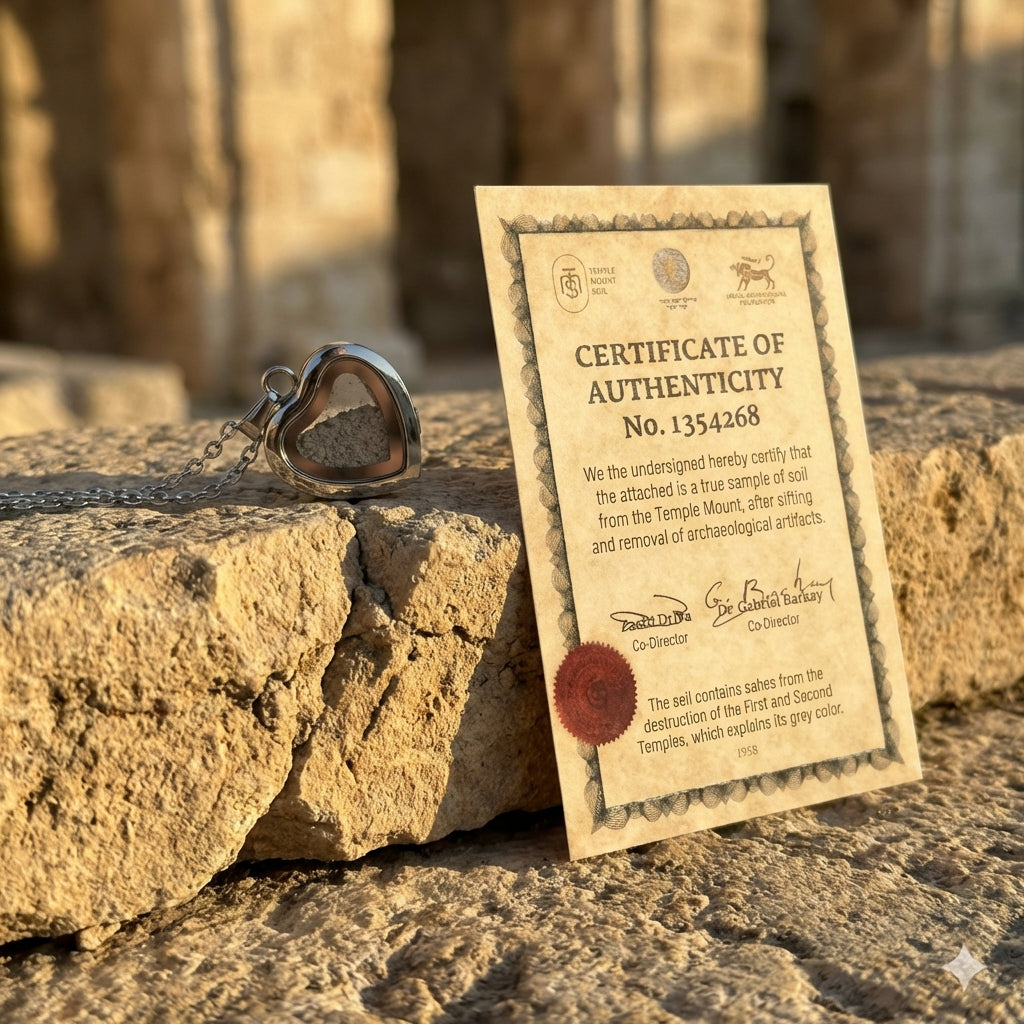 Silver heart pendant holding Temple Mount soil