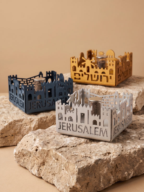 Jerusalem of Gold in brushed silver, grey, and warm gold finishes