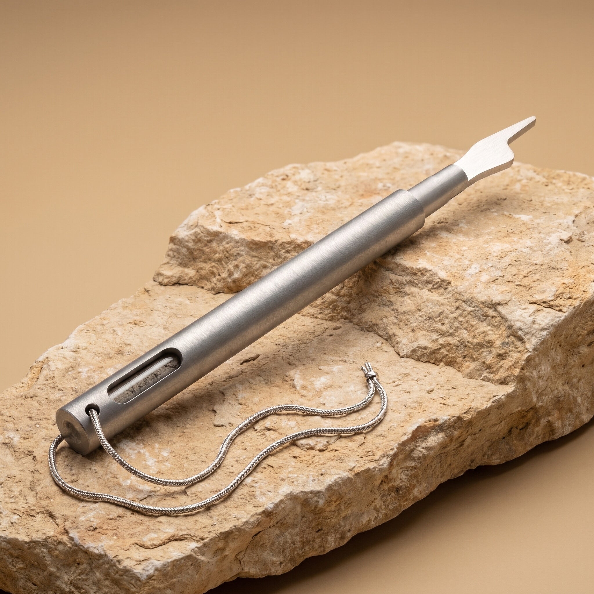 The Hand of the Scroll Torah pointer in silver with soil capsule window and braided chain
